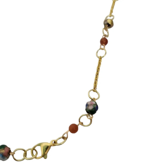 14k Gold Resin japanese maple Leaf Cloisonne Necklace - Picture 3 of 5